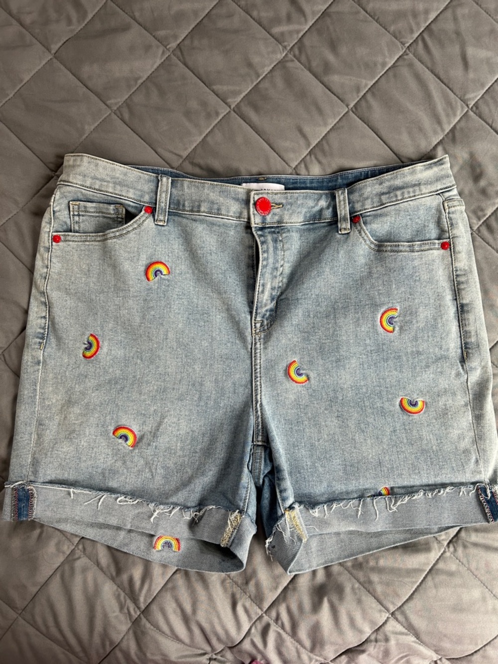 Light Wash Denim Women’s Rainbow Embroidered Shorts